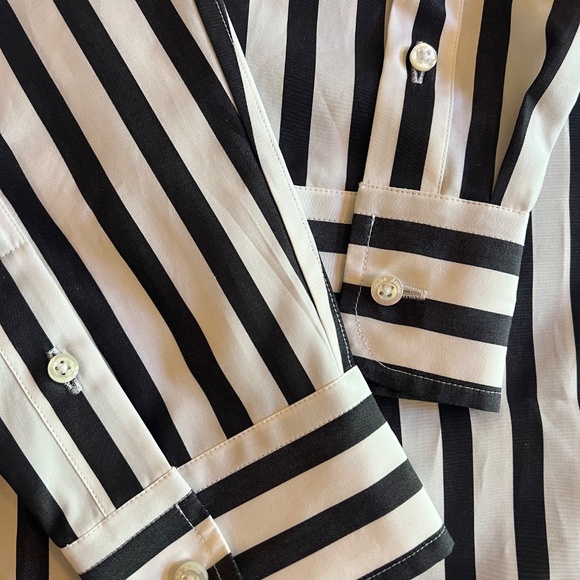 Capri Relaxed Fit Striped Cotton Shirt Ralph Lauren Collection White/Black 8 - Picture 8 of 8